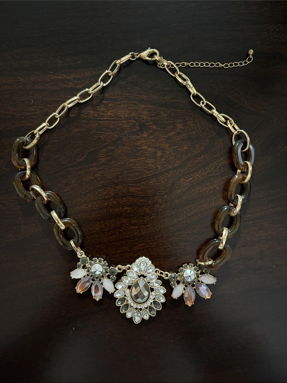 Gold-Tone Statement Necklace with Smoky and Clear Stones